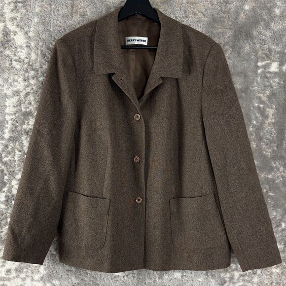 Gerry Weber Size 16 Wool Blazer Jacket Brown Long Sleeve Button Pocket Lined - Picture 1 of 9